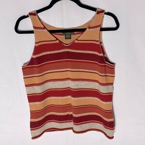 Vintage Eddie Bauer Orange Red Cream Cotton Linen Striped Knit Tank Top M